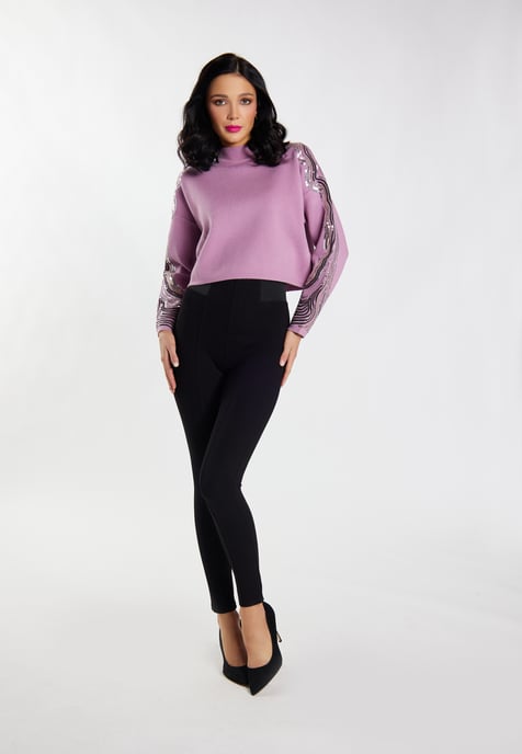 Faina Gebreide trui met pailletten Dames Mauve - Image 2