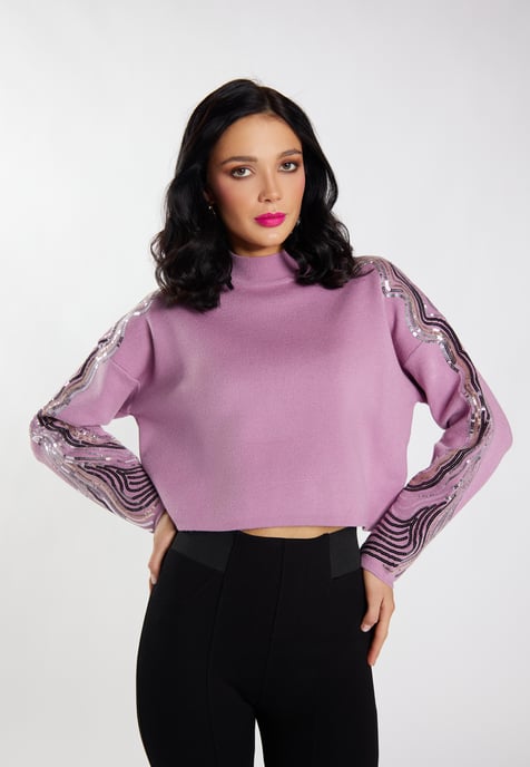 Faina Gebreide trui met pailletten Dames Mauve - Image 3