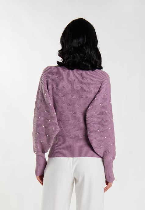 Faina Gebreide trui met kralen Dames Mauve - Image 4