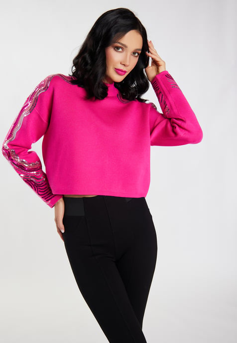 Faina Gebreide trui met pailletten Dames roze - Image 3