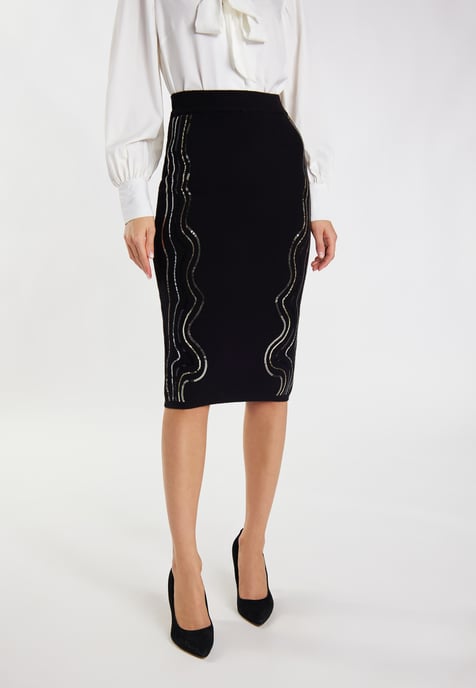 Faina Gebreide midi-rok Dames zwart - Image 3
