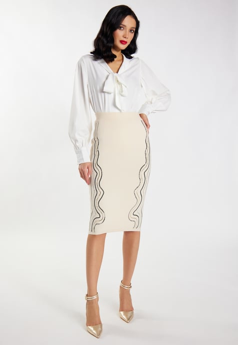 Faina Gebreide midi-rok Dames wolwit - Image 2