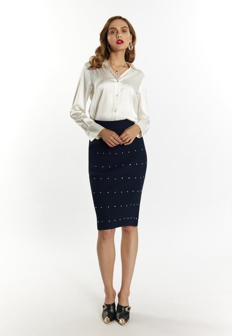 Faina Gebreide rok met strass steentjes Dames marine - Image 2