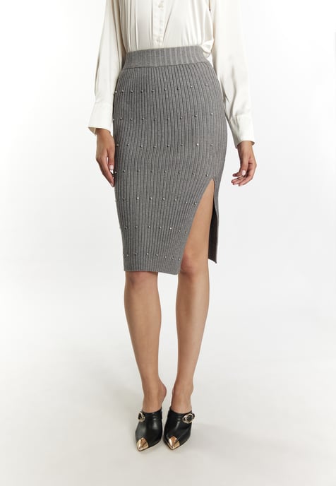 Faina Gebreide rok met strass steentjes Dames grijs melange - Image 3