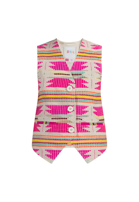 IZIA Waistcoat Meisje Roze Inca-patroon - Image 1