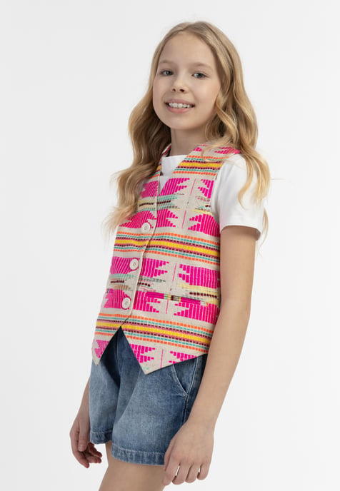 IZIA Waistcoat Meisje Roze Inca-patroon - Image 3