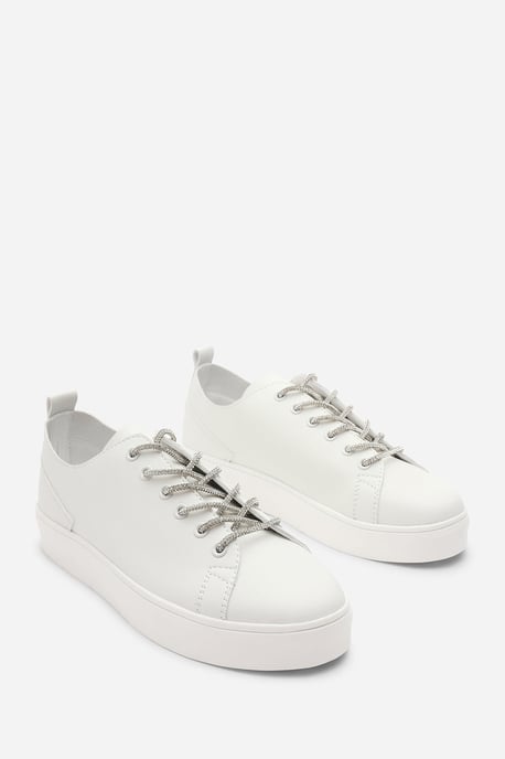 Where's That From Womens 'Florina' White Low Wedge Trainer with Silver Lace up detail - Image 2