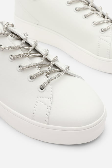 Where's That From Womens 'Florina' White Low Wedge Trainer with Silver Lace up detail - Image 3