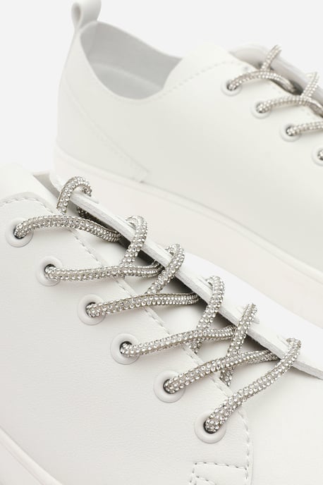 Where's That From Womens 'Florina' White Low Wedge Trainer with Silver Lace up detail - Image 4
