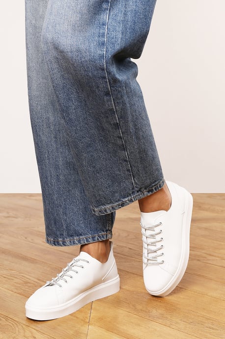 Where's That From Womens 'Florina' White Low Wedge Trainer with Silver Lace up detail - Image 5