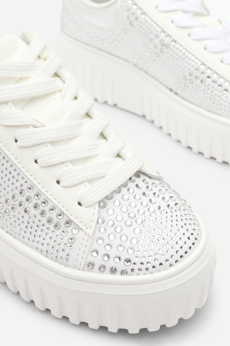 Where's That From Womens 'Eliane' White and Silver Lace Up Trainer with Diamante pattern and chunky sole - Image 3