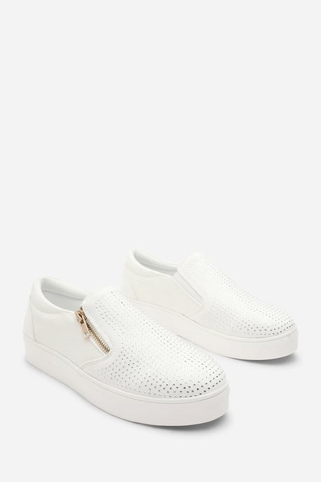 Where's That From Womens 'Galia' White Zip detail Trainer with Diamante Toe - Image 2