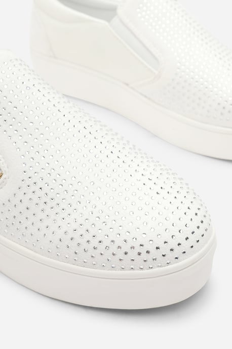Where's That From Womens 'Galia' White Zip detail Trainer with Diamante Toe - Image 3