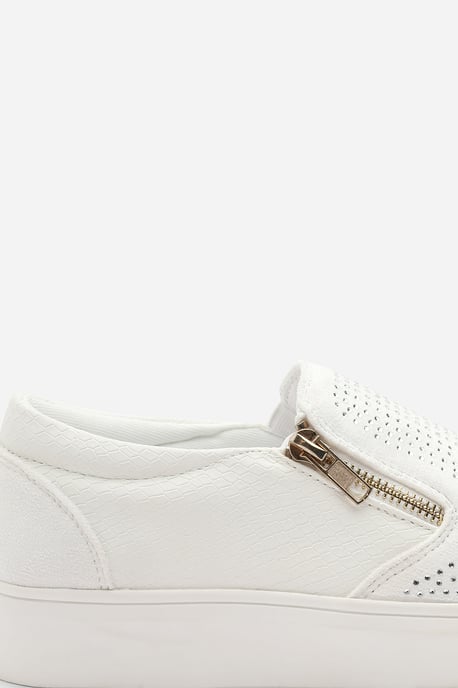 Where's That From Womens 'Galia' White Zip detail Trainer with Diamante Toe - Image 4