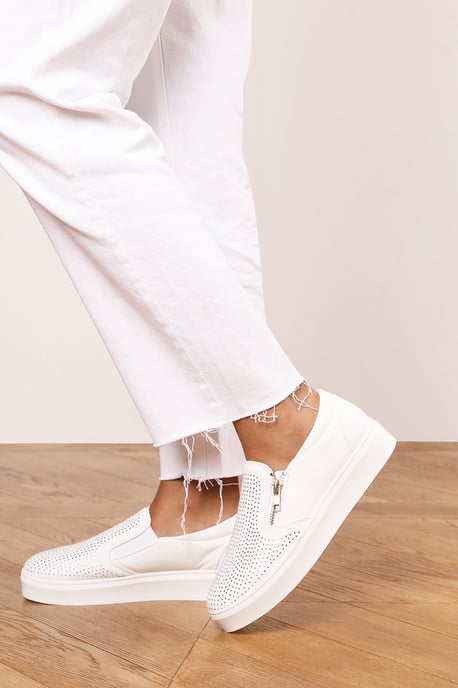 Where's That From Womens 'Galia' White Zip detail Trainer with Diamante Toe - Image 5