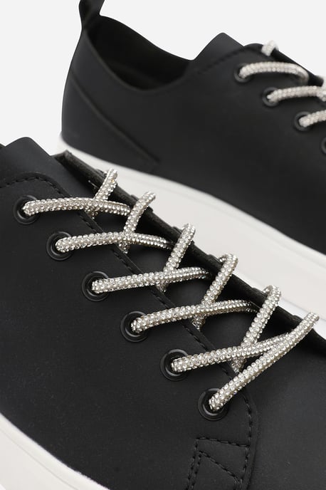 Where's That From Womens 'Florina' Black Low Wedge Trainer with Silver Lace up detail - Image 3