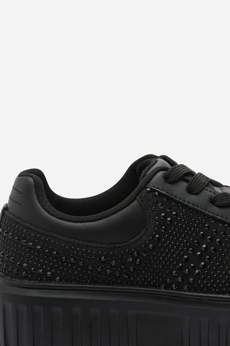 Where's That From Womens 'Eliane' Black Lace Up Trainer with Diamante pattern and chunky sole - Image 3