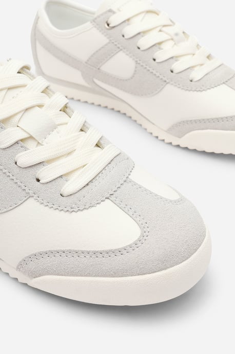 Where's That From Womens 'Caia' White Court Lace up Trainer with Grey  Stripe detail - Image 3