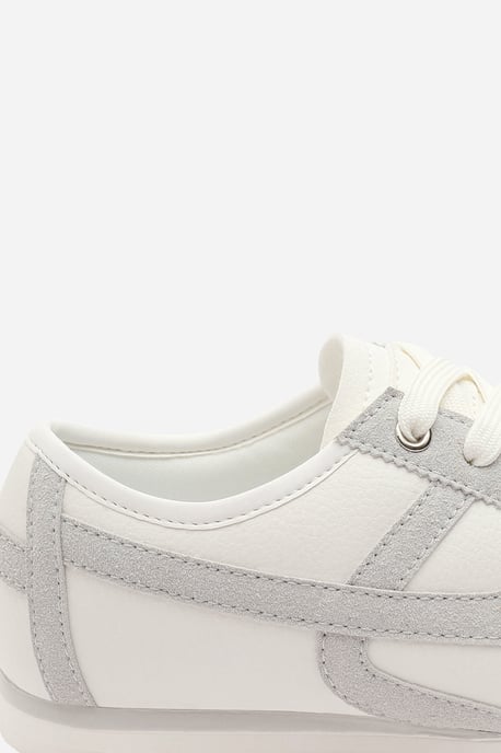 Where's That From Womens 'Caia' White Court Lace up Trainer with Grey  Stripe detail - Image 4