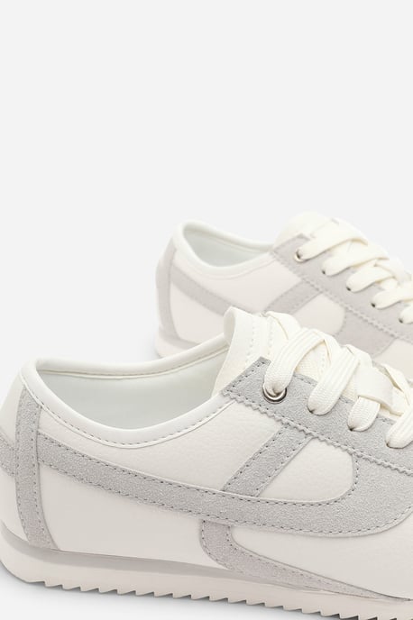 Where's That From Womens 'Caia' White Court Lace up Trainer with Grey  Stripe detail - Image 5