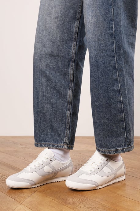Where's That From Womens 'Caia' White Court Lace up Trainer with Grey  Stripe detail - Image 6