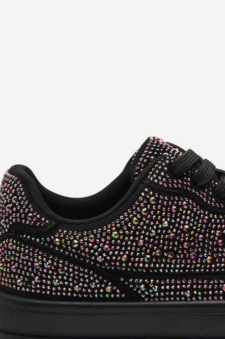 Where's That From Womens 'Darcia' Black Wedge Lace Up trainer with Black diamante Detail - Image 4
