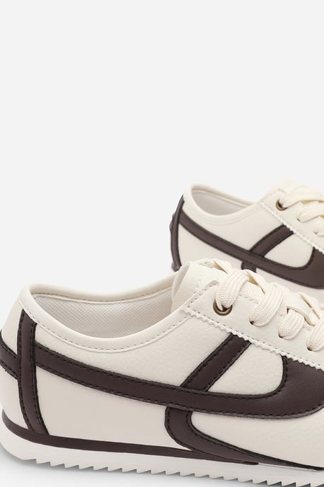 Where's That From Womens 'Caia' Beige Court Lace up Trainer with Brown Stripe detail - Image 4