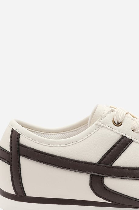 Where's That From Womens 'Caia' Beige Court Lace up Trainer with Brown Stripe detail - Image 5