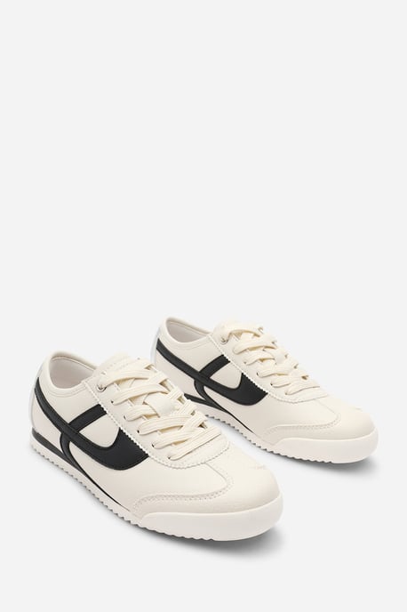 Where's That From Womens 'Caia' Beige Court Lace up Trainer with Black Stripe detail - Image 2