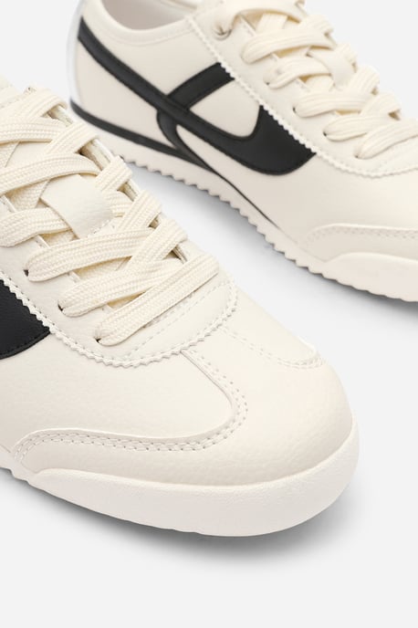 Where's That From Womens 'Caia' Beige Court Lace up Trainer with Black Stripe detail - Image 3