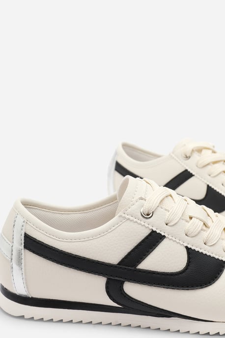Where's That From Womens 'Caia' Beige Court Lace up Trainer with Black Stripe detail - Image 4