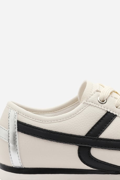 Where's That From Womens 'Caia' Beige Court Lace up Trainer with Black Stripe detail - Image 5
