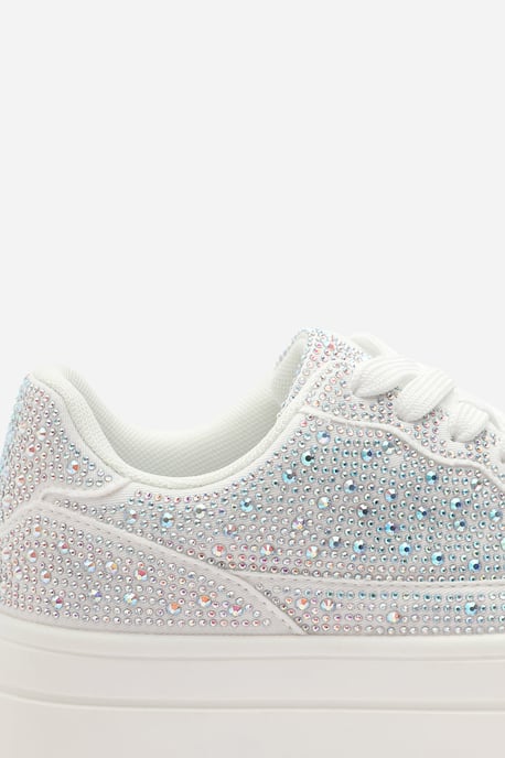 Where's That From Womens 'Darcia' White Wedge Lace Up trainer with Silver diamante Detail - Image 4