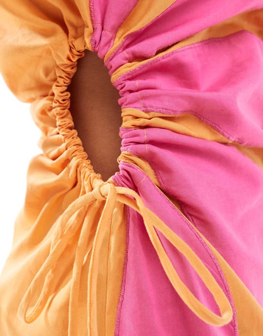 ASOS DESIGN midi klänning med blommig applikation och urtagningar i orange - Image 3
