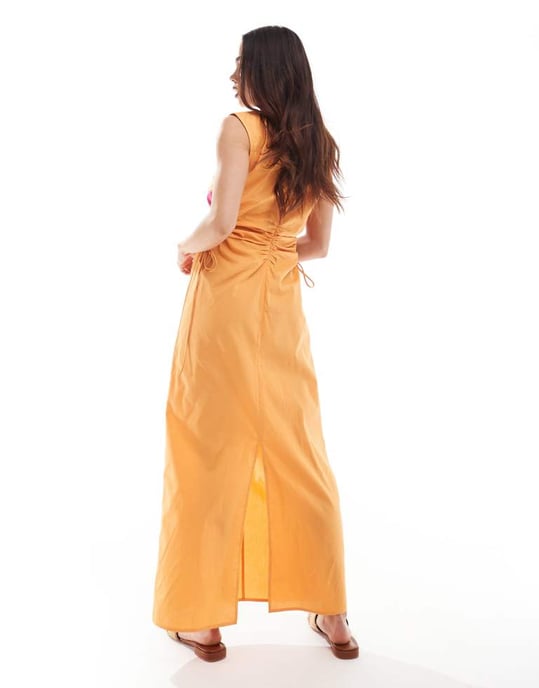 ASOS DESIGN midi klänning med blommig applikation och urtagningar i orange - Image 4