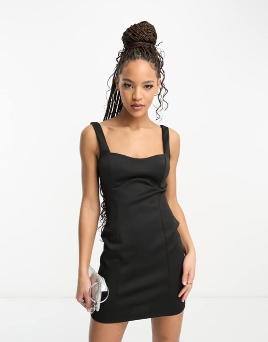 Miss Selfridge sömdetalj bodycon mini klänning i svart - Image 3