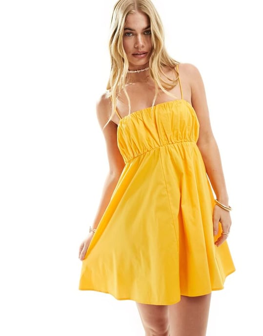 ASOS DESIGN miniklänning med rynkad byst och justerbara axelband i tangerin - Image 2