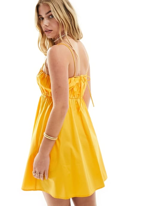 ASOS DESIGN miniklänning med rynkad byst och justerbara axelband i tangerin - Image 3