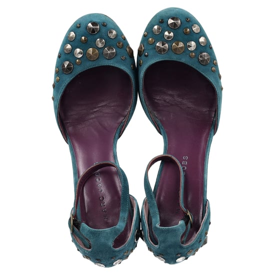 Marc Jacobs pumps met studs en enkelbandje in turquoise suède - Image 3
