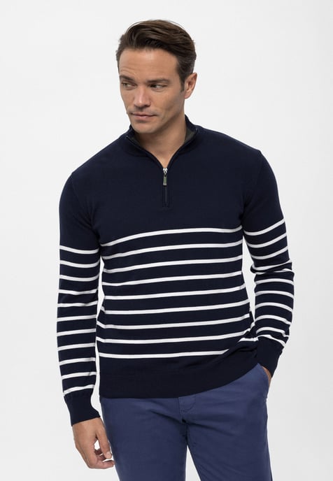 Pullover Half Zipper Striped Pullover - Image 1