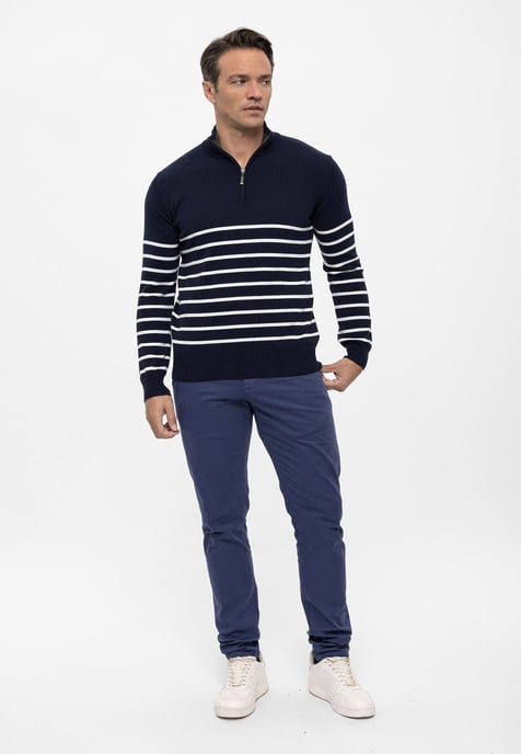 Pullover Half Zipper Striped Pullover - Image 2