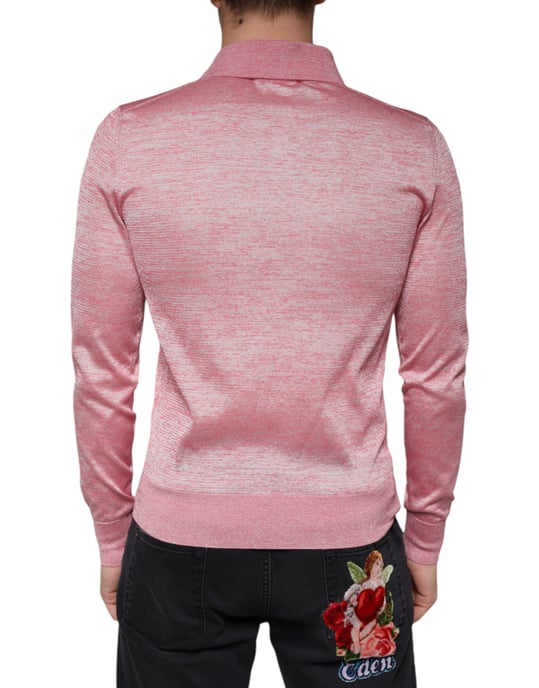 Långärmad stickad polo skjorta - Image 4