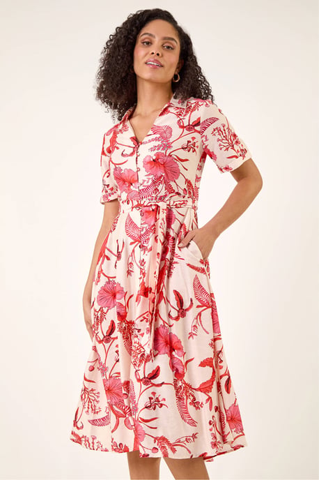 Floral Tie Waist Shirt Dress - Image 2