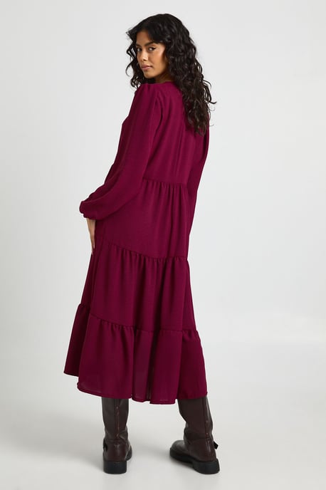 Volume Sleeve Tiered Midi Smock Dress - Image 2