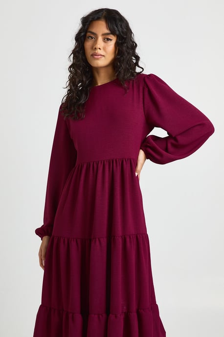 Volume Sleeve Tiered Midi Smock Dress - Image 3