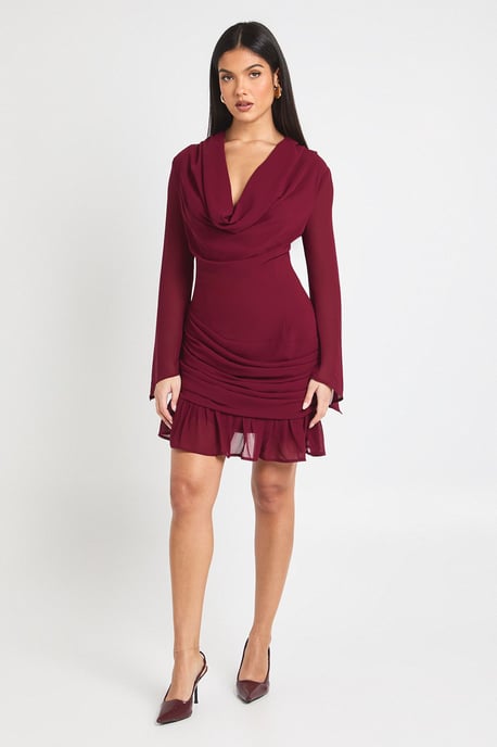 Cowl Long Sleeve Mini Dress - Image 3