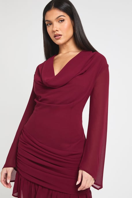 Cowl Long Sleeve Mini Dress - Image 4