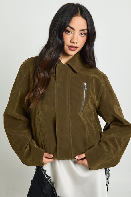 Boxy Suede Bomber Jacket - Image 1