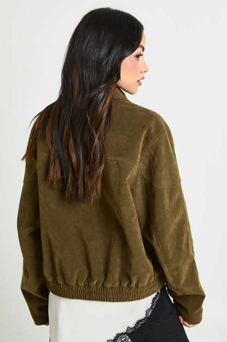 Boxy Suede Bomber Jacket - Image 2