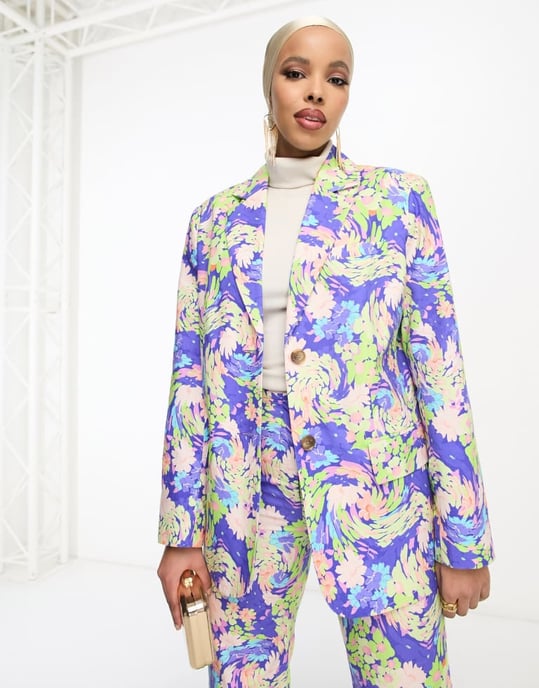 ASOS DESIGN blommig kostympappa blazer i blått - Image 2